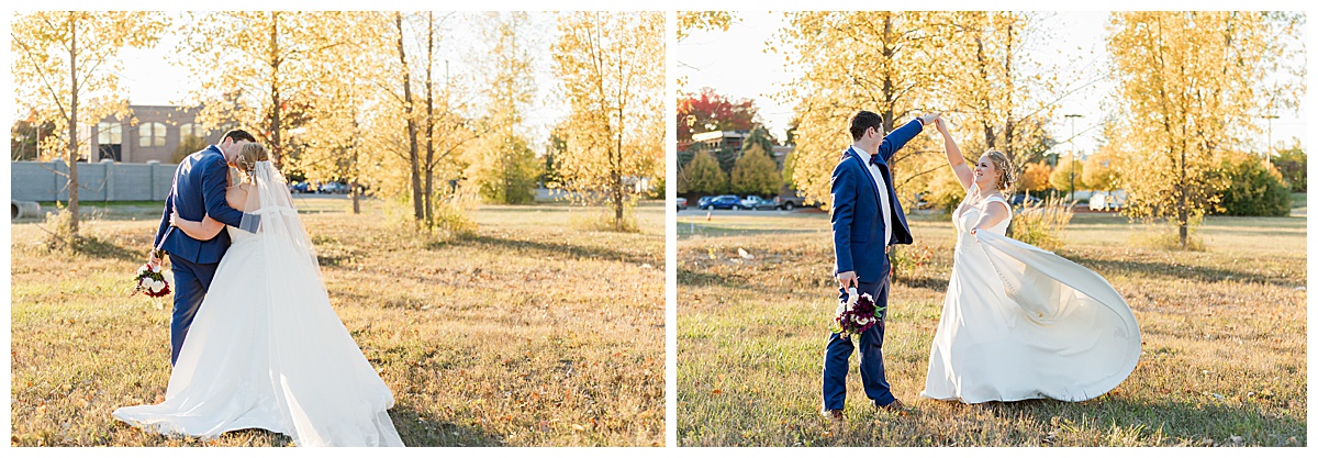 bride and groom dance for sunset photos