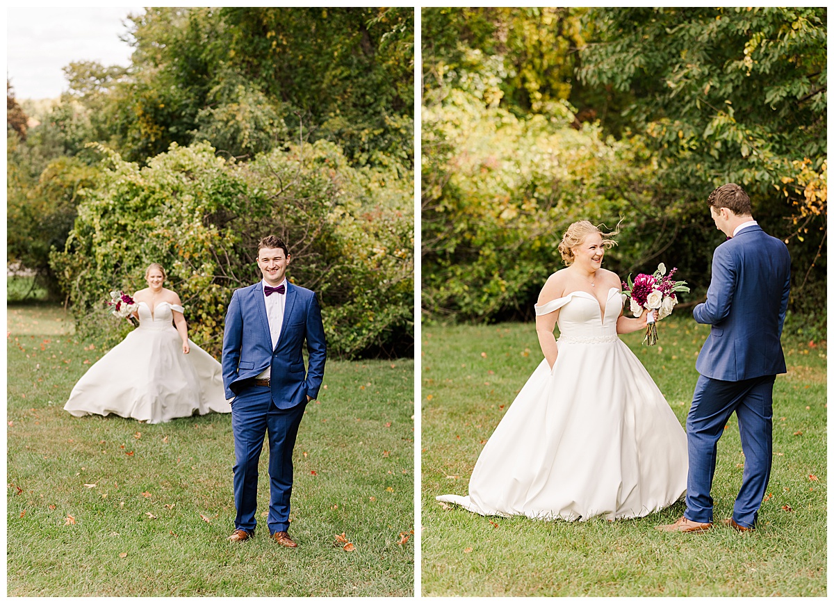 bride and groom get ready for a first look