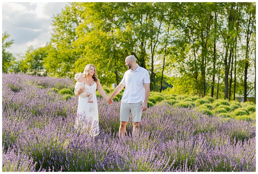 Ann Arbor photographer captures Family walking through lavender field at Belle Lavande